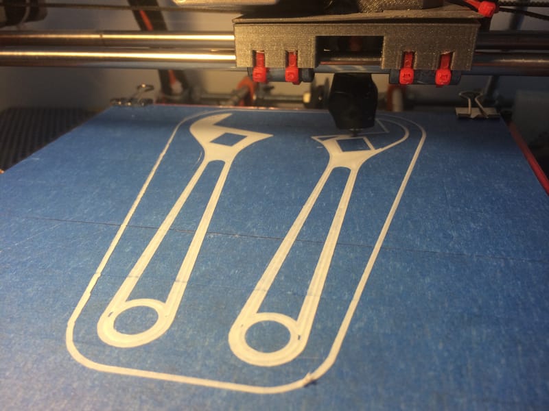 First Layer of the Print, Perimeters followed by Infill.