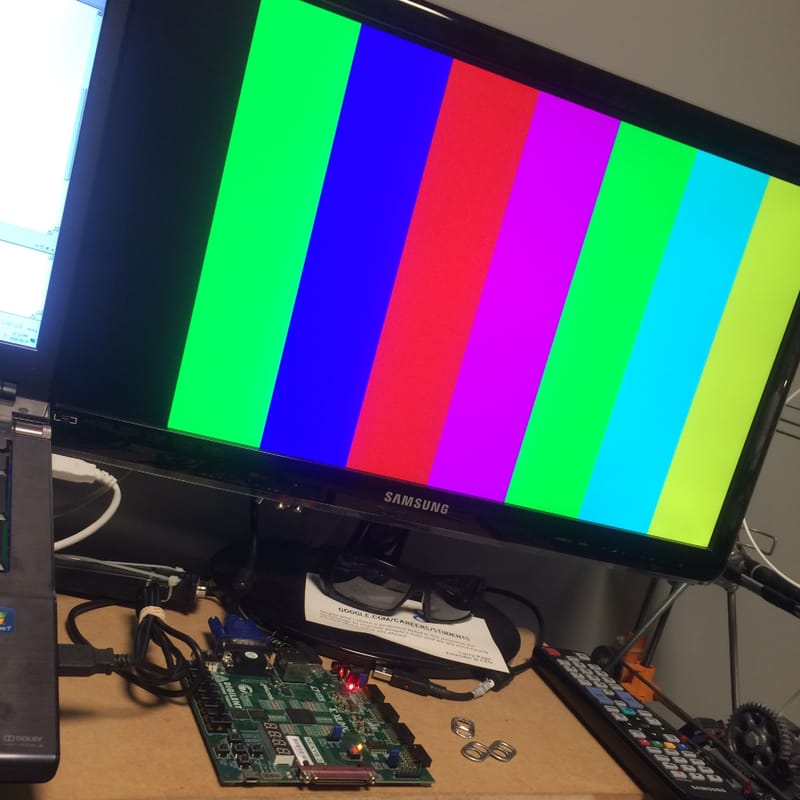Classic TV color bars generated by the VGA controller.