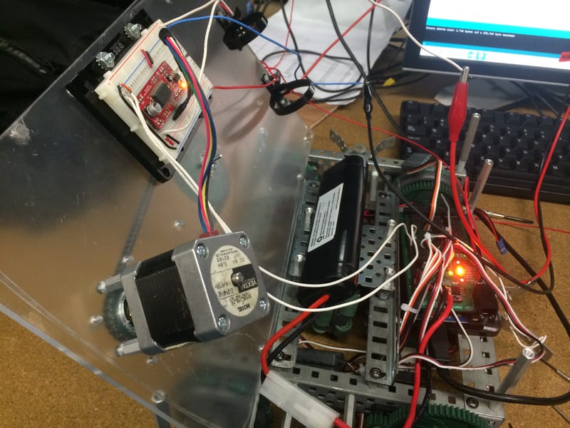 Testing the stepper motor on the top plate.